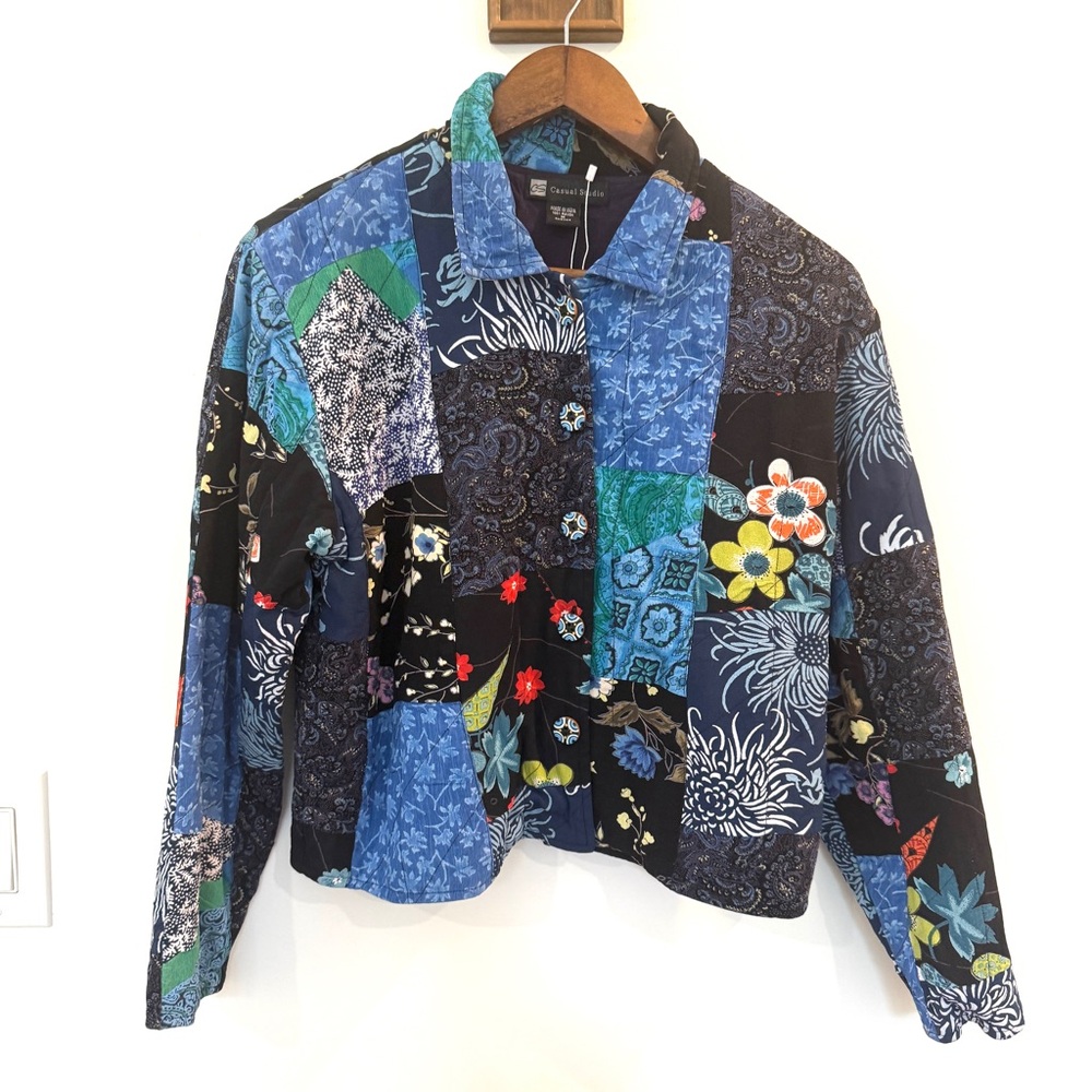 Vtg Casual Studio Patchwork Jacket Medium Wooden … - image 2